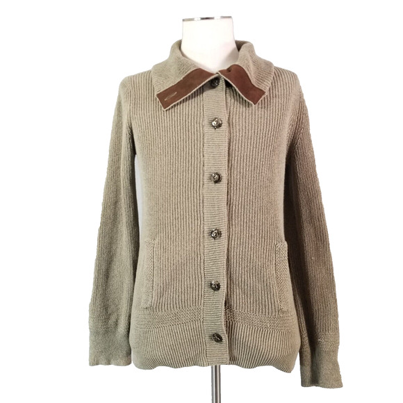 LRL Ralph Lauren sweater jacket women's large green button up cotton boho - Picture 1 of 12